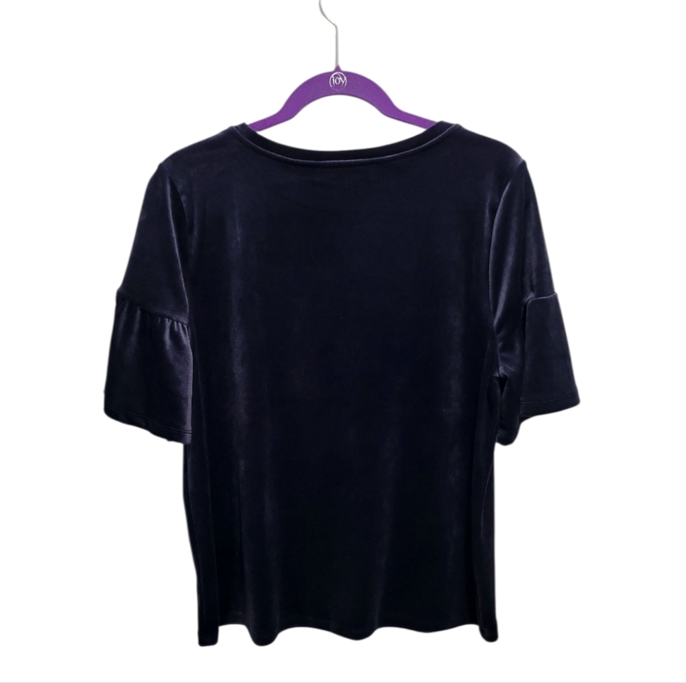 Loft Velvet Ruffle Sleeve Top Size Large - Picture 2 of 8